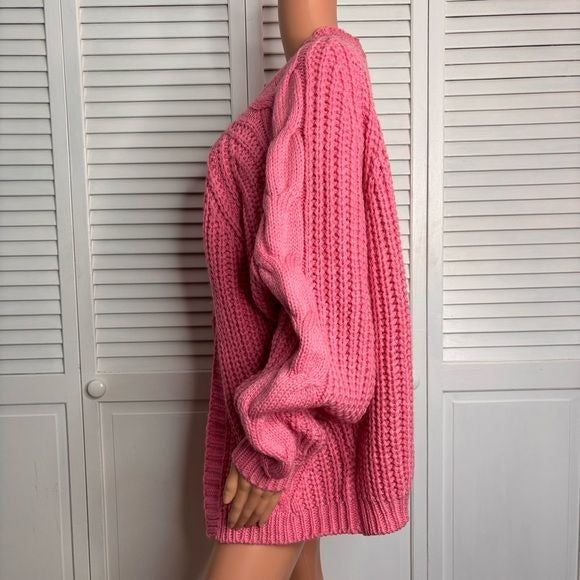 LINE & DOT Pink Cable Knit Open Front Oversized Cardigan Size Medium