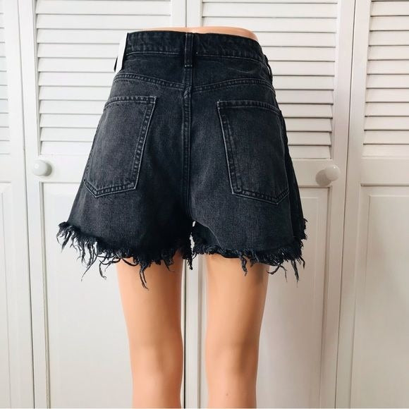 ZARA Black High Rise Distressed Jean Shorts Size 8 *NEW*