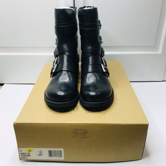 NINE WEST Fargo Black Leather Boots Size 9 *NEW*