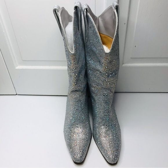 *NEW* Crystal Space Chrome Cowgirl Pointed Toe Boots Size 9