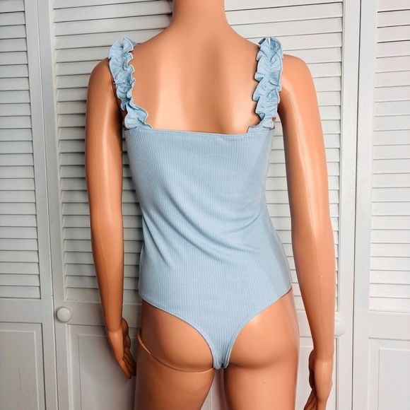 *NEW* DOUBLE ZERO Bet You Ribbed Ruffle Strap Bodysuit