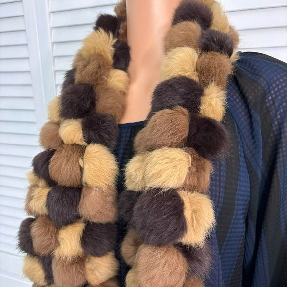 *NEW* LA FIORENTINA Genuine Brown Rabbit Pom Pom Scarf