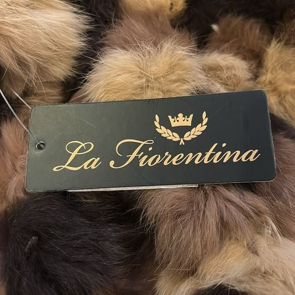 *NEW* LA FIORENTINA Genuine Brown Rabbit Pom Pom Scarf