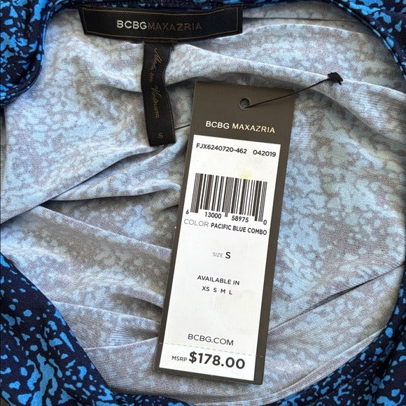 New BCBGMAXAZRIA Pacific Blue Combo Dress Size Small