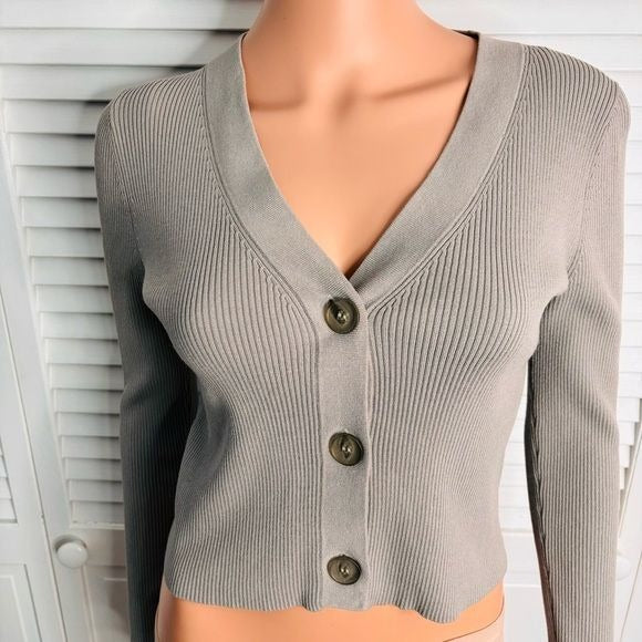 525 AMERICA Gray Cropped Button Front Cardigan Size Small