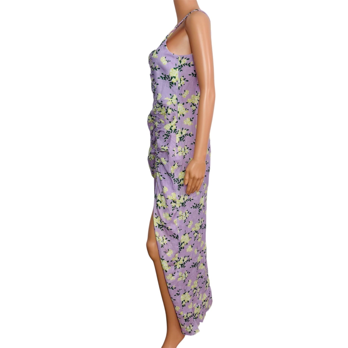 NEW RUMER Estelle Square Neck Linen Maxi Dress In Lilac Floral Size Large