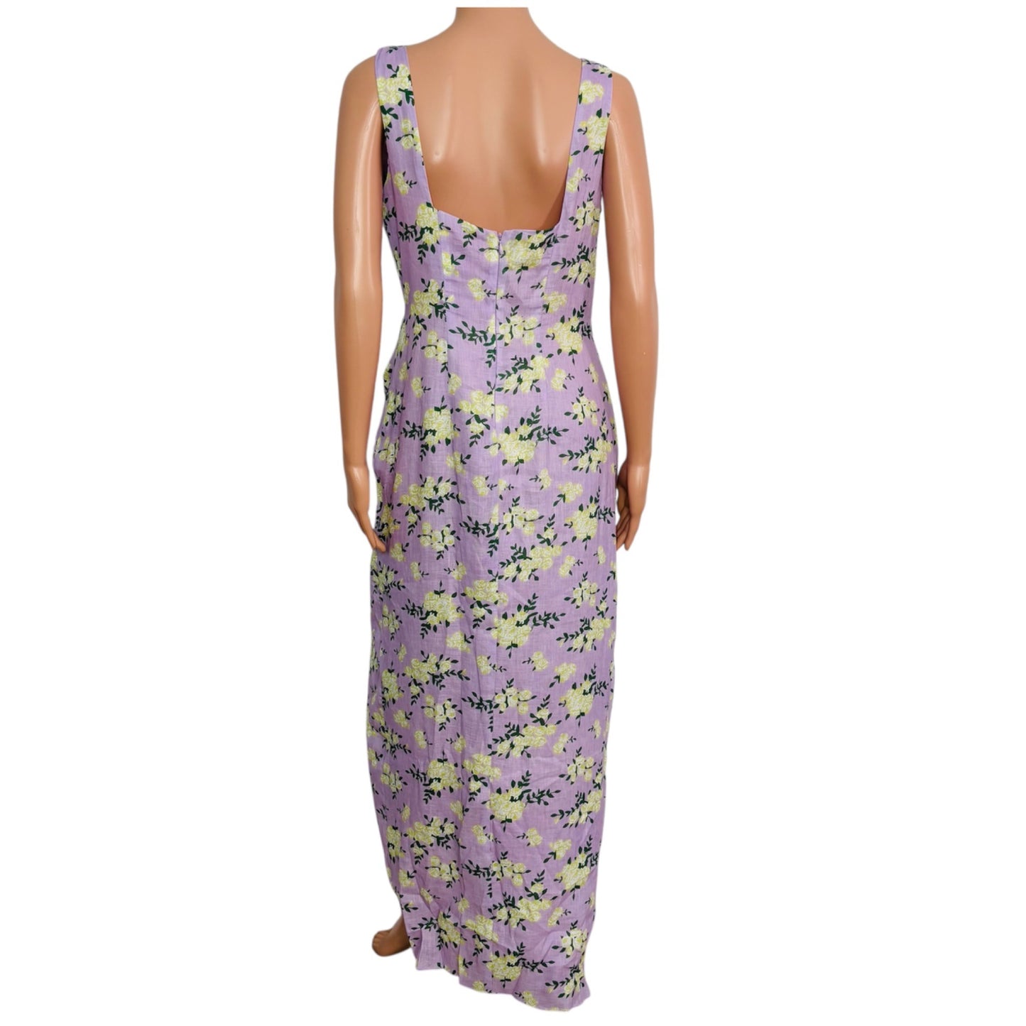 NEW RUMER Estelle Square Neck Linen Maxi Dress In Lilac Floral Size Large