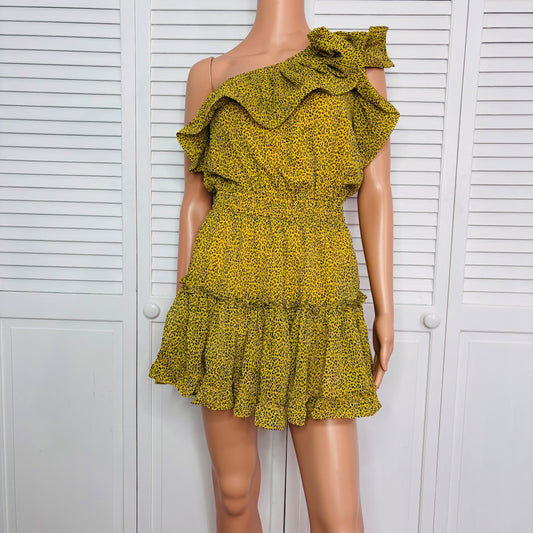 NEW BUDDY LOVE Sofia One Shoulder Ruffle Cocktail Dress in Wild Size Small