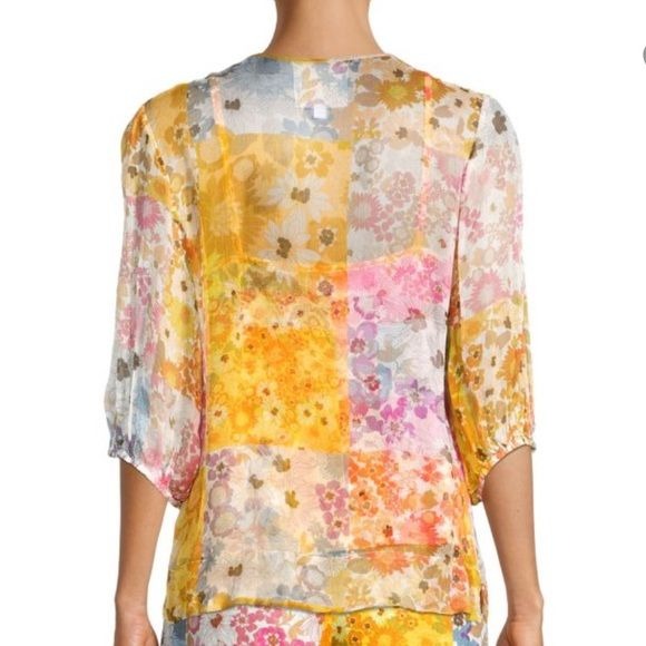 JOHNNY WAS Becky Floral Chiffon Peasant Top Size Medium