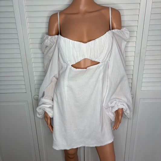 New RUMER Camille Cotton Cutout Minidress in White Size Large