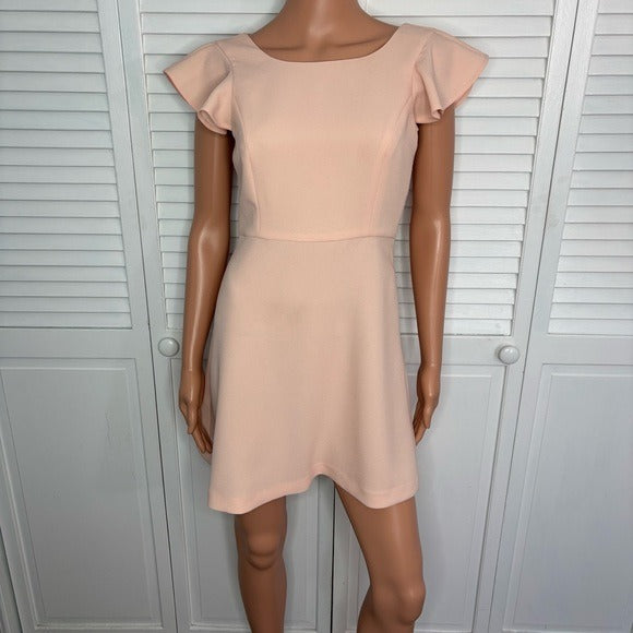 BCBGENERATION Flutter Sleeve Scuba Fabric Dress in Powder Blush Size 2