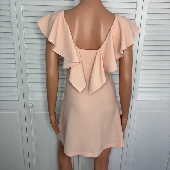 BCBGENERATION Flutter Sleeve Scuba Fabric Dress in Powder Blush Size 2