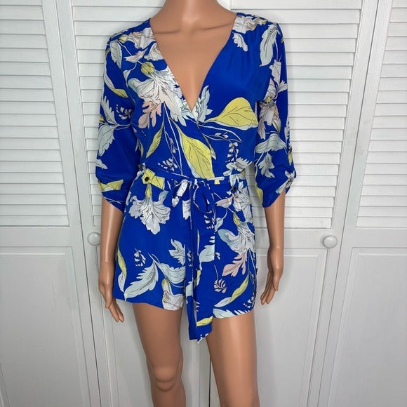 New YUMI KIM Liz Silk Romper in Eastern Garden Royal Blue Size XXS