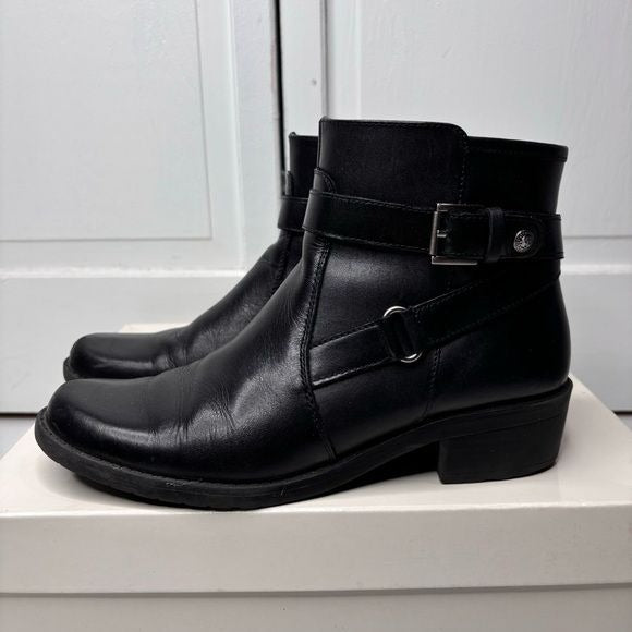 ANNE KLEIN Iflex Lynzee Black Leather Ankle Boots Size 6.5