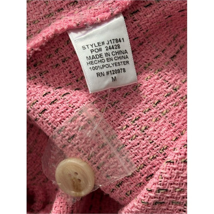 New ENTRO Pink Tweed Button-Up Shacket Jacket Medium