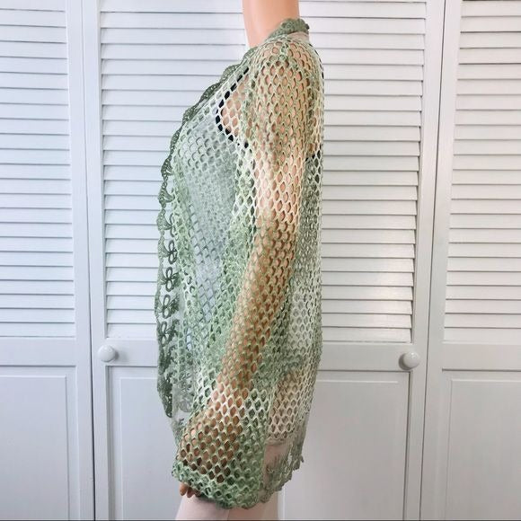 *NEW* KAKTUS Green White Sheer Mesh Open Front Cardigan