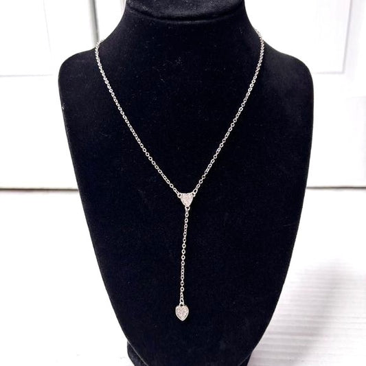 NEW BRIGHTON Silver Plated Starry Night Y Heart Crystal Lariat Reversible Necklace