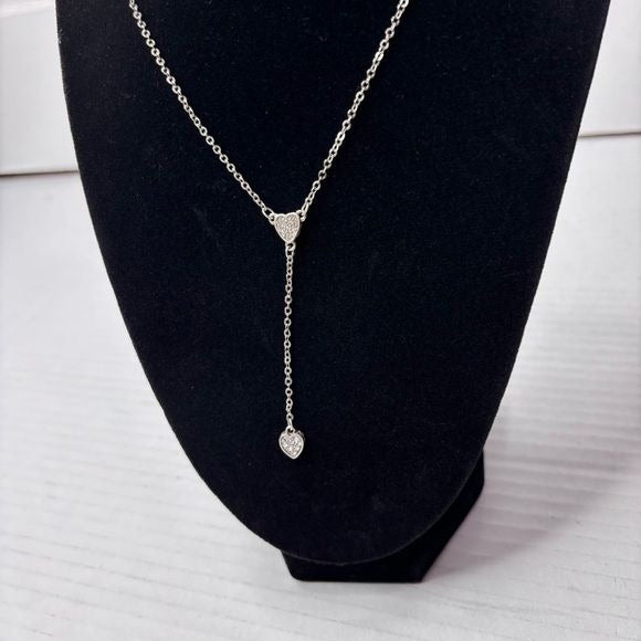 NEW BRIGHTON Silver Plated Starry Night Y Heart Crystal Lariat Reversible Necklace