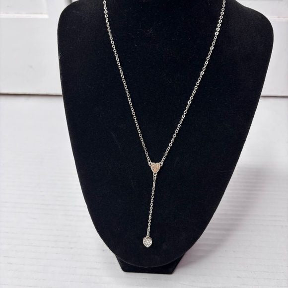 NEW BRIGHTON Silver Plated Starry Night Y Heart Crystal Lariat Reversible Necklace