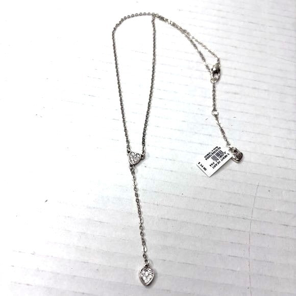 NEW BRIGHTON Silver Plated Starry Night Y Heart Crystal Lariat Reversible Necklace