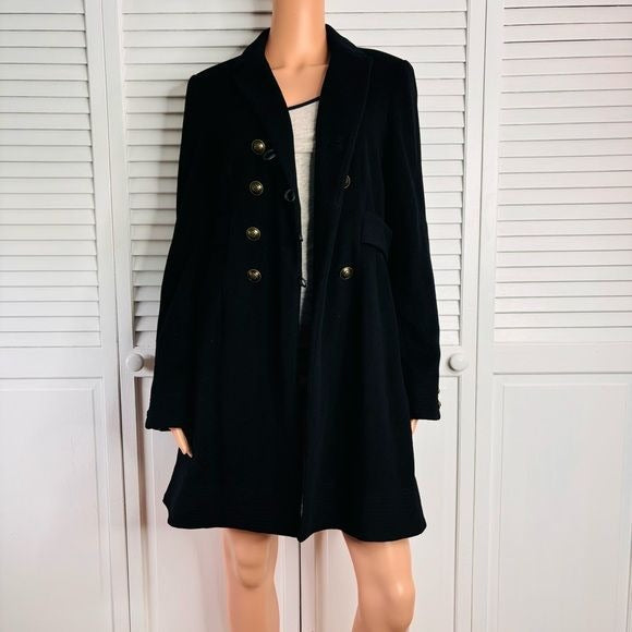 DIANE VON FURSTENBERG Black Red Riding Long Coat Size 10