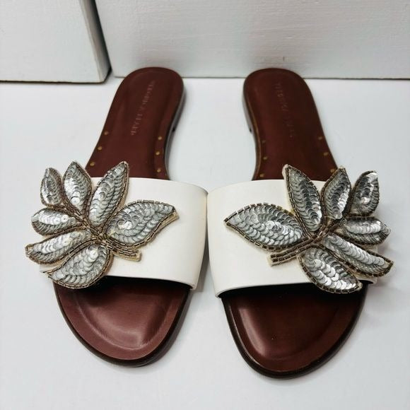 NEW VERONICA BEARD Flor Embellished Leather Sandals Size 8