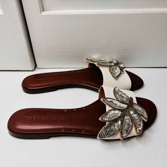 NEW VERONICA BEARD Flor Embellished Leather Sandals Size 8