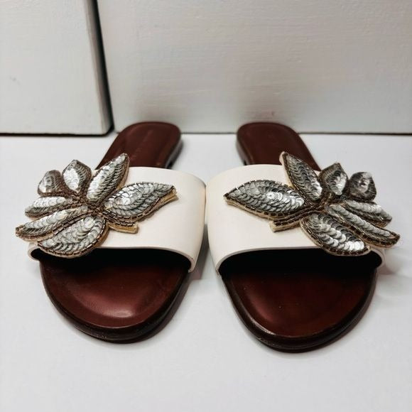 NEW VERONICA BEARD Flor Embellished Leather Sandals Size 8