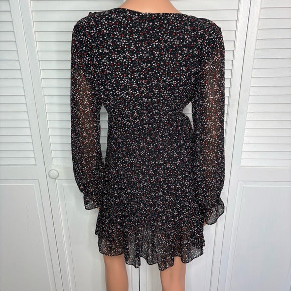 WHOAU CALIFORNIA Floral Ruffle Long Sleeve Dress in Black Size Medium