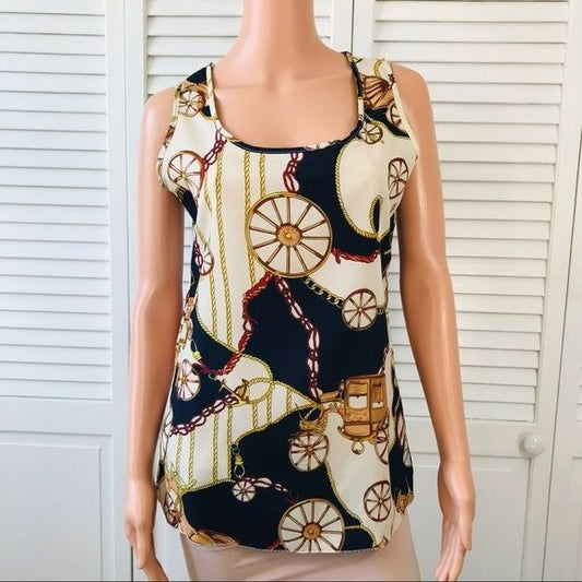 *NEW* LIVA GIRL Navy Blue Ivory Sleeveless Shirt Size XXL