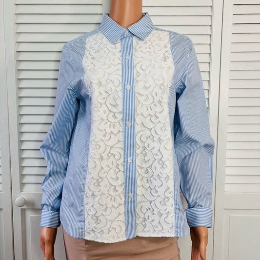 DRAPER JAMES Lucy Embellished Lace Button Down Shirt Size 8