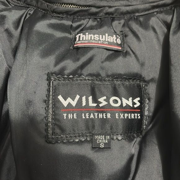 WILSONS LEATHER Black Thermal Insulated Leather Motorcycle Jacket Size Small