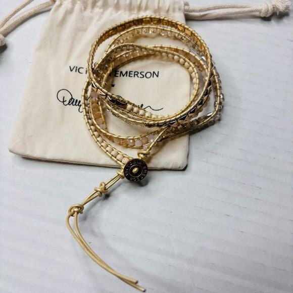 *New* VICTORIA EMERSON X DARLYANN DENNER Neutral Gold Crystal  Wrap Bracelet