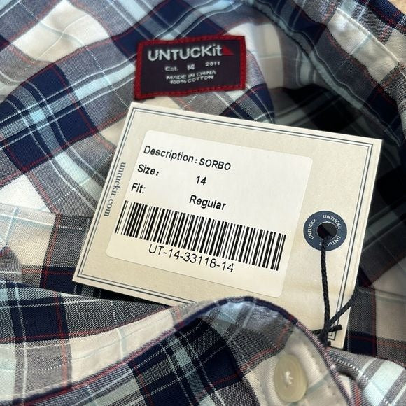 New UNTUCKIT Sorbo Plaid Button-Down Shirt Size 14