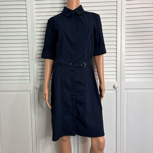 WHITE HOUSE BLACK MARKET Navy Blue Poplin Shirt Dress Size 14