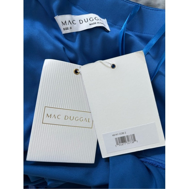 New MAC DUGGAL Cobalt Blue One-Shoulder Satin High-Low Gown Size 2