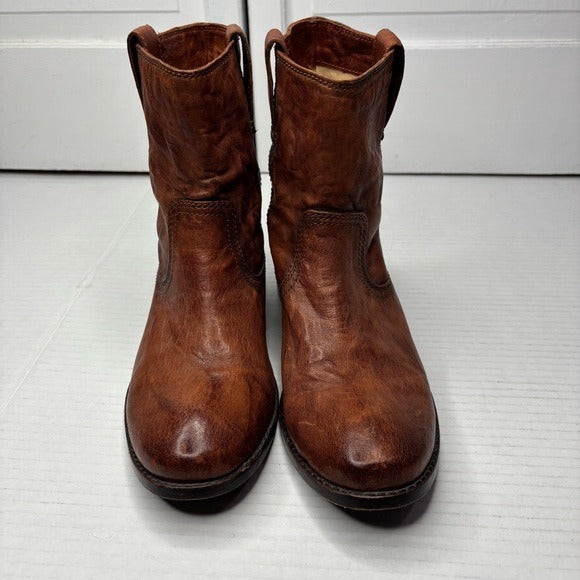 FRYE Anna Shortie Cognac Leather Ankle Boots Size 7.5M