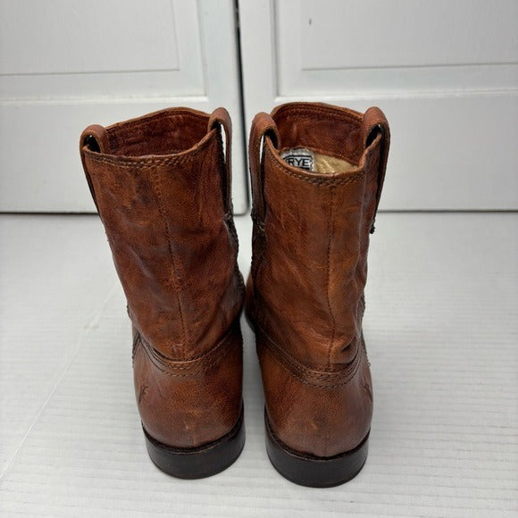 FRYE Anna Shortie Cognac Leather Ankle Boots Size 7.5M
