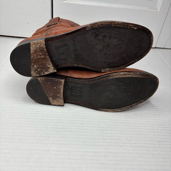 FRYE Anna Shortie Cognac Leather Ankle Boots Size 7.5M