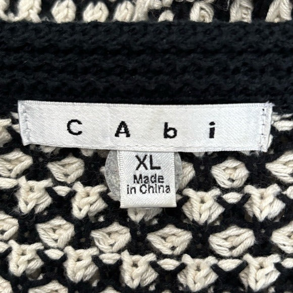 CAbi Black & White Crochet Open-Knit Cotton Cardigan Sweater Size XL
