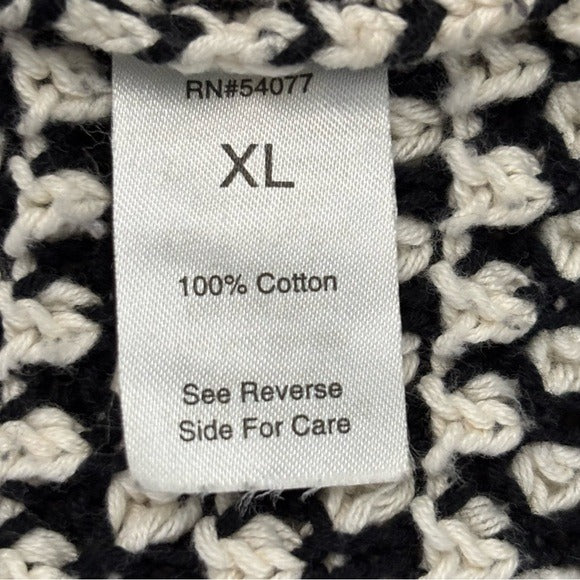 CAbi Black & White Crochet Open-Knit Cotton Cardigan Sweater Size XL