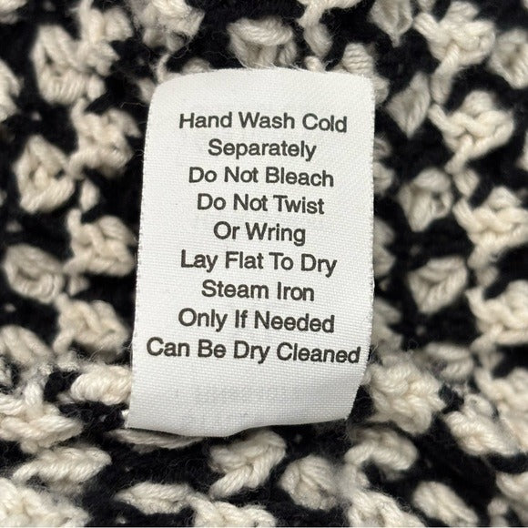 CAbi Black & White Crochet Open-Knit Cotton Cardigan Sweater Size XL