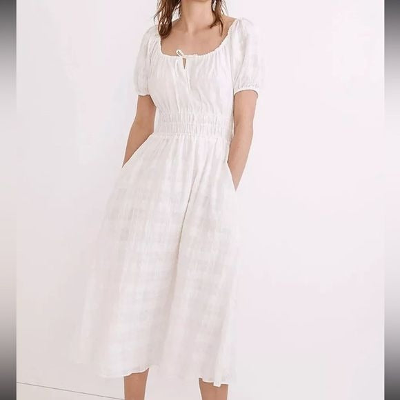 MADEWELL Sophia Midi Dress in Seersucker Check Size Small