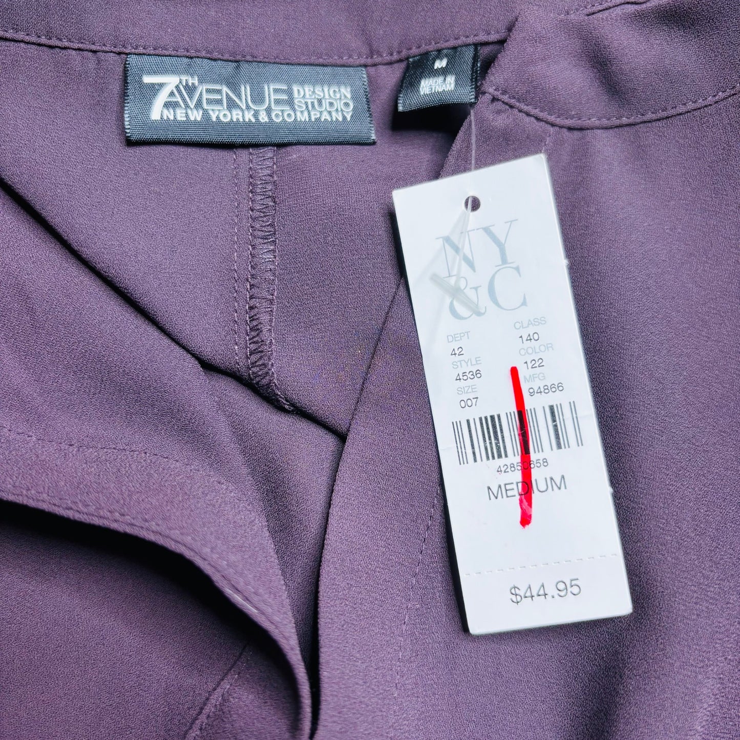 NEW 7TH AVENUE By New York & Company Purple V-Neck Blouse Size Medium