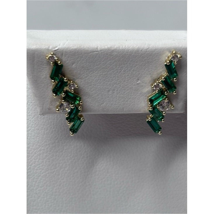 New ADINA EDEN Emerald Green CZ Baguette Necklace & Earring Gold Set