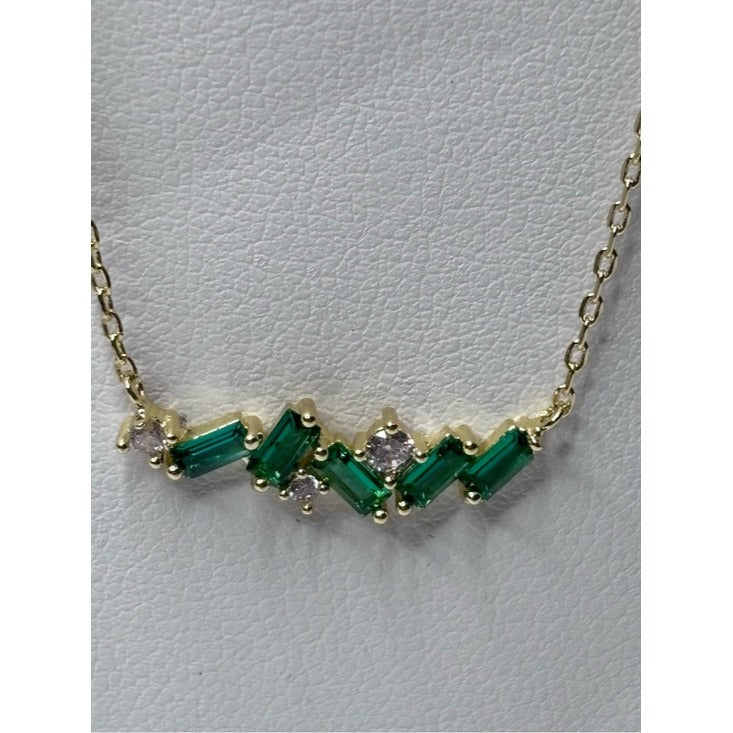 New ADINA EDEN Emerald Green CZ Baguette Necklace & Earring Gold Set