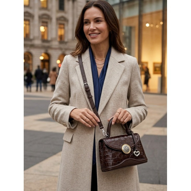 New BRIGHTON Brown Ferrara Mini Klara Croc Top Handle Crossbody Bag