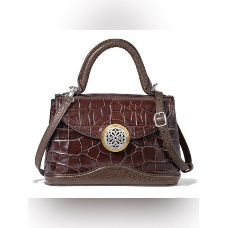 New BRIGHTON Brown Ferrara Mini Klara Croc Top Handle Crossbody Bag