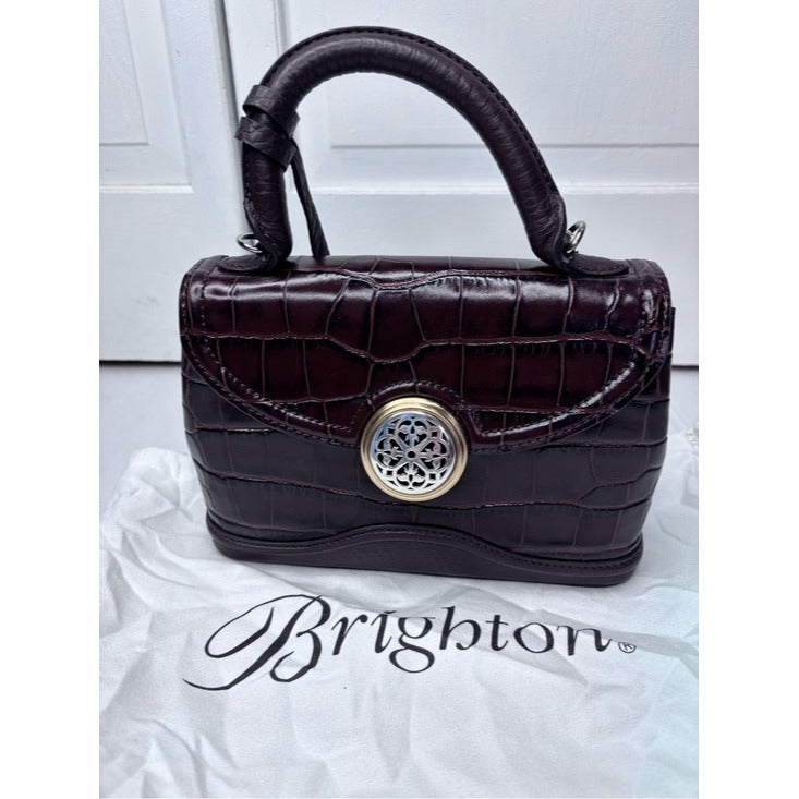 New BRIGHTON Brown Ferrara Mini Klara Croc Top Handle Crossbody Bag