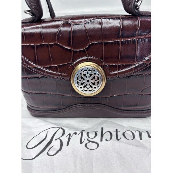 New BRIGHTON Brown Ferrara Mini Klara Croc Top Handle Crossbody Bag
